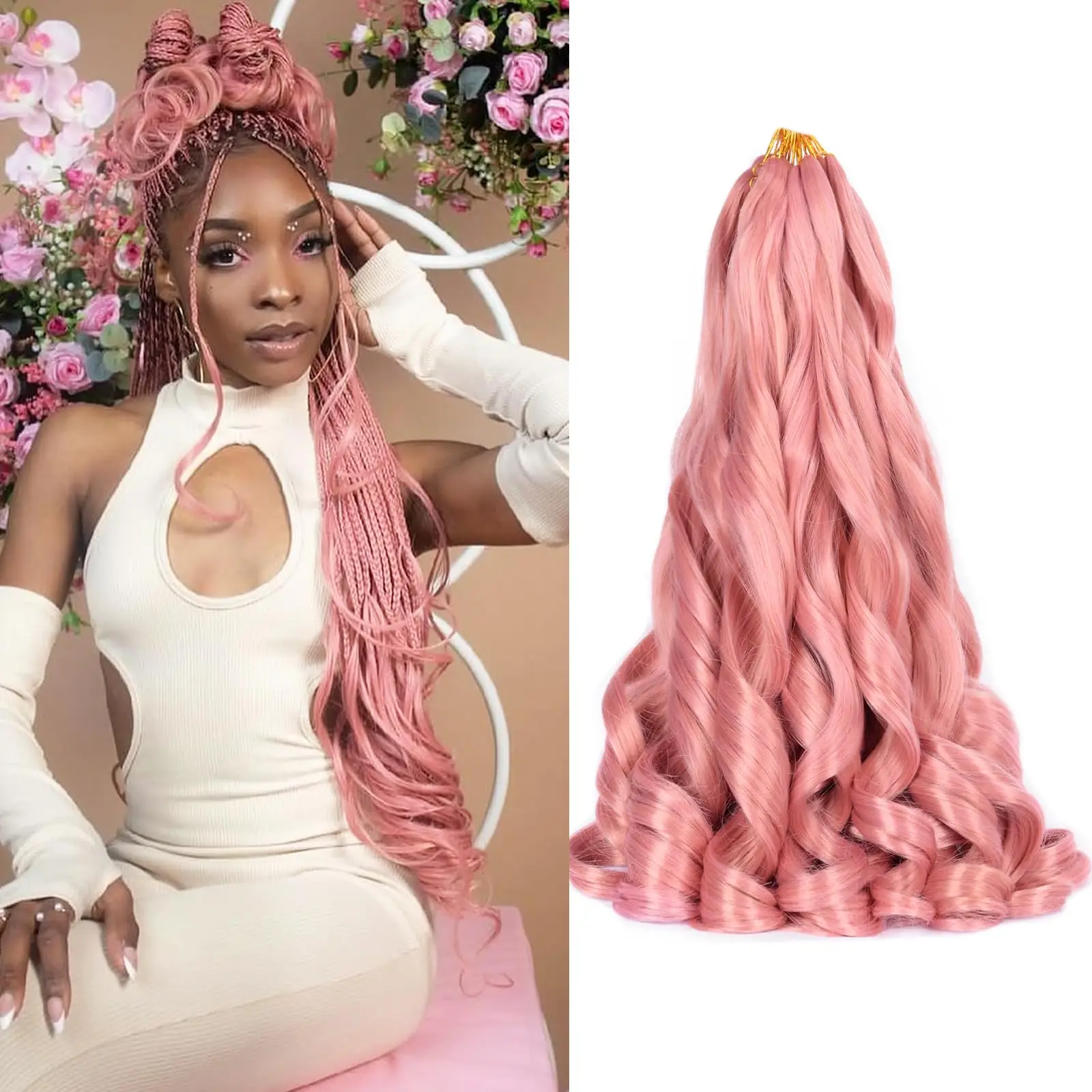 24Inch Synthetic Loose Wave Crochet Hair French Loose Curled Body Wave Woven Hair Extensions Deep Wavy Twist Crochet Hair 3