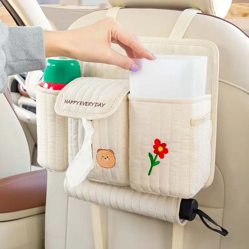 Creative Multifunctional Car Trash Can Tissue Box Rear Hanging Storage Bag Cute Car Interior