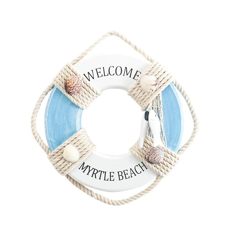 Mediterranean Style Kawaii Swimming Circle Wooden Lifebuoy Home accessories Background Wall Hanging Decor Fairy Garden Ornaments 5