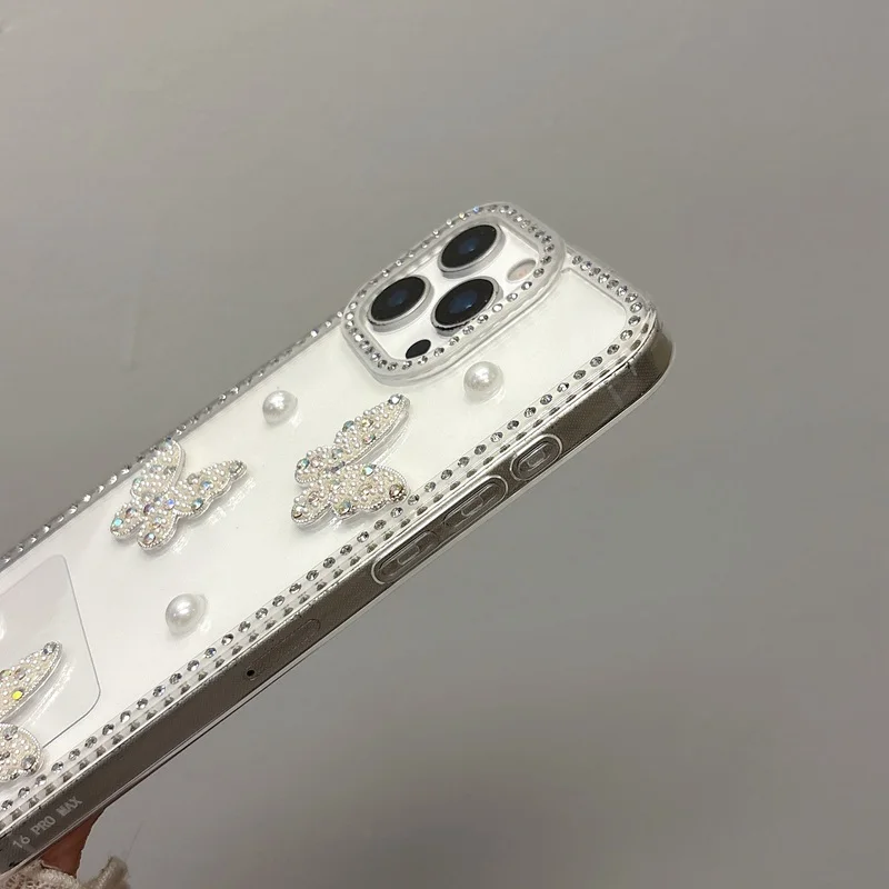 Pearl Butterfly Diamond Clear Soft Phone Case