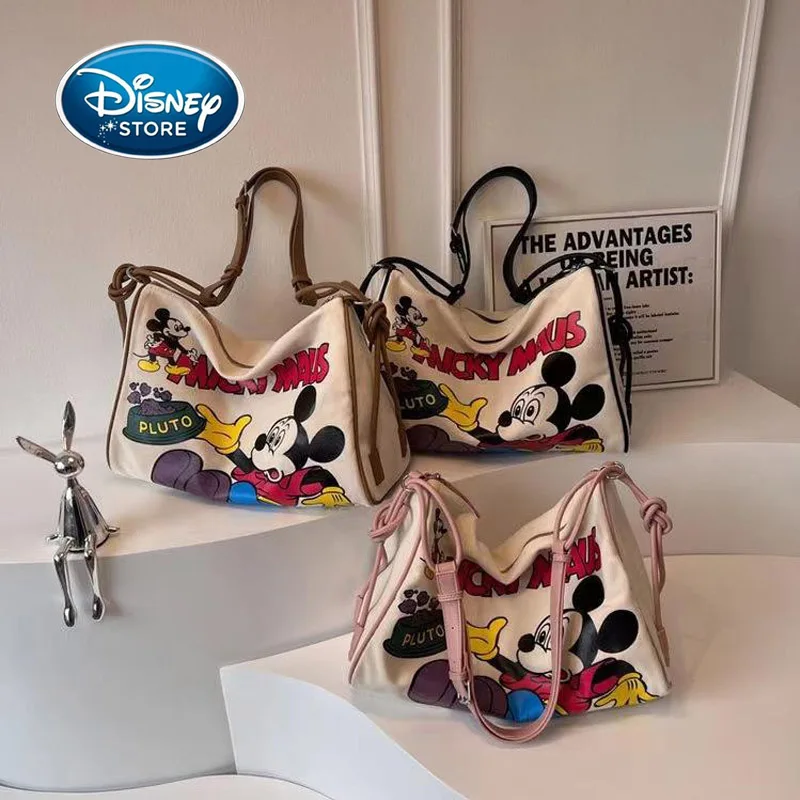 

Korean Style Disney Mickey Shoulder Bag Cartoon Canvas Tote Fitness Bag Printed handbag Shoulder Diagonal Cross Women Travel Bag