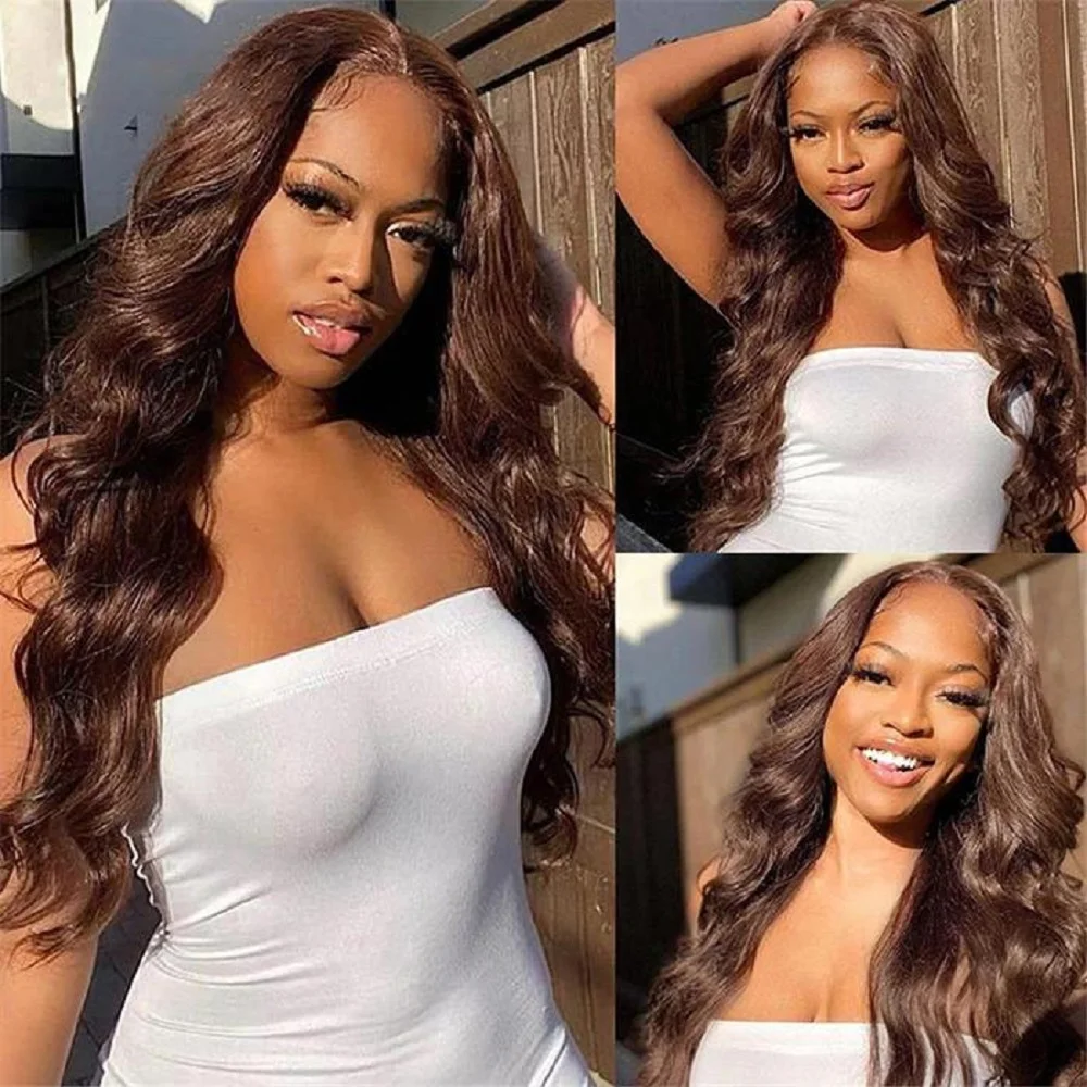 Chocolate Brown 13x4 Lace Front Human Hair Wig Body Wave Dark Brown 13x6 HD Lace Frontal Wig 4x4 for Women 3