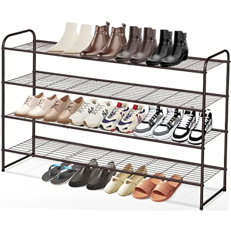 Organize It All 4-Tier 16 Pair Shoe Rack Stackable with Chrome Wire Shelves  Closet Entryway - AliExpress
