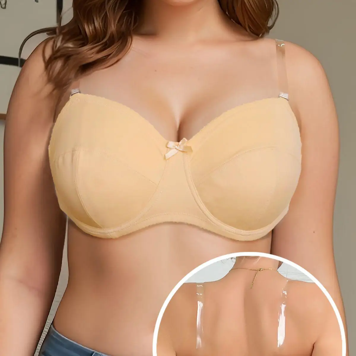 PLUSGALPRET Plain Simple Strapless Unlined Bra with Wire Backless Invisible Bra Plus Size 38C 38D 40C 40D 42C 42D 44C 44D-044