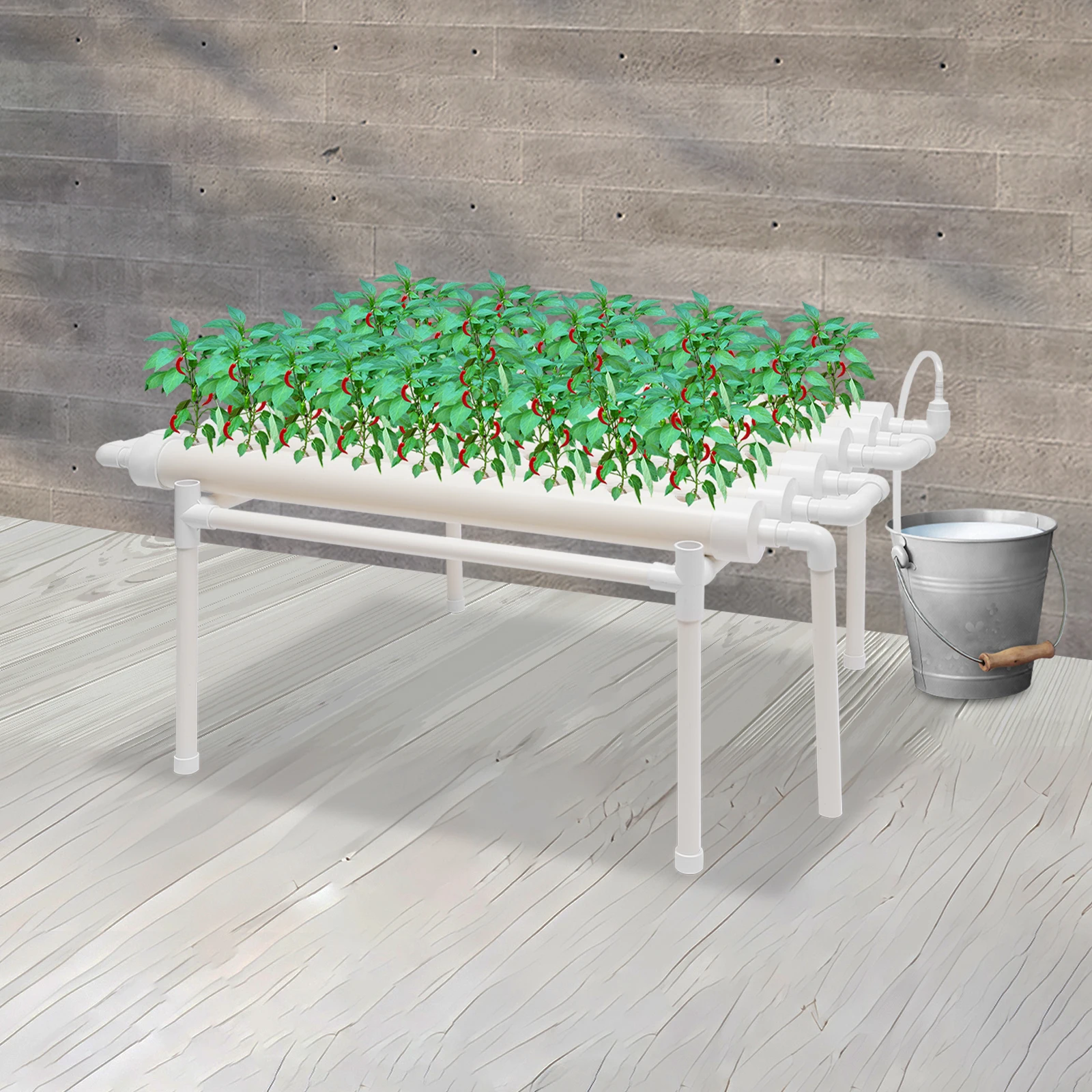 54 Sites Hydroponik-Anbausystem-Set, 102 x 62 x 35 cm, PVC-U-Rohr, für Garten, Gemüse, Garten, Anbau, Ausrüstung – Detail 1