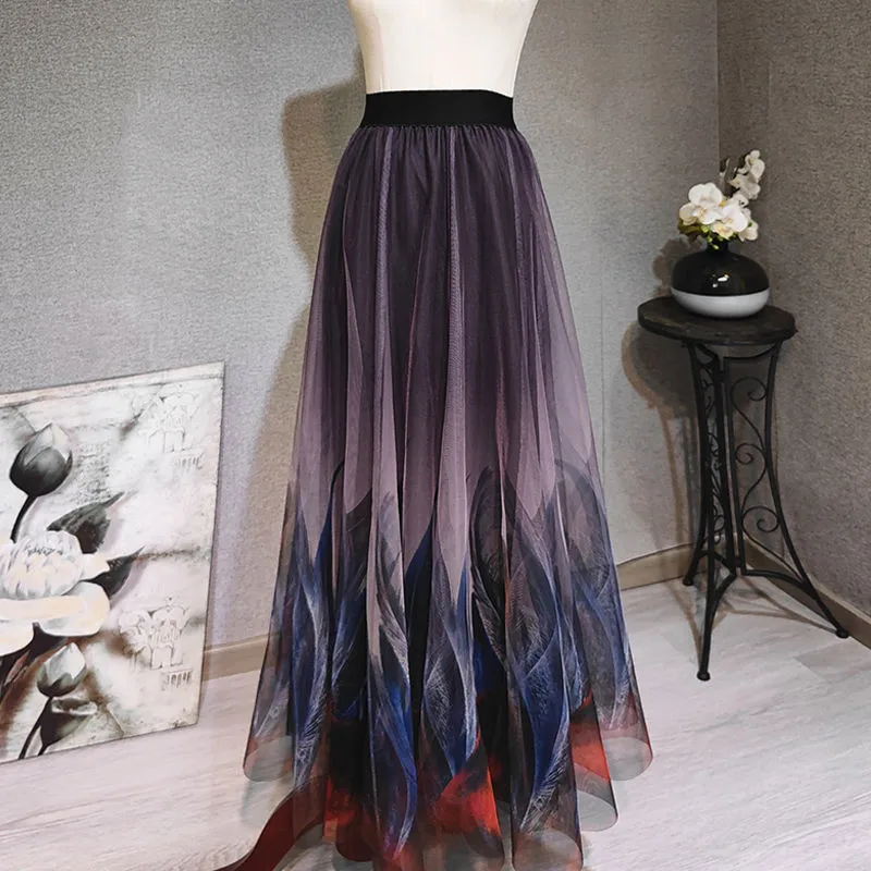 High-grade Double Layer Skirts Spring Summer Elastic High Waist Large Swing Gauze Chiffon Skirt A-line Pleated Long Beach Skirt