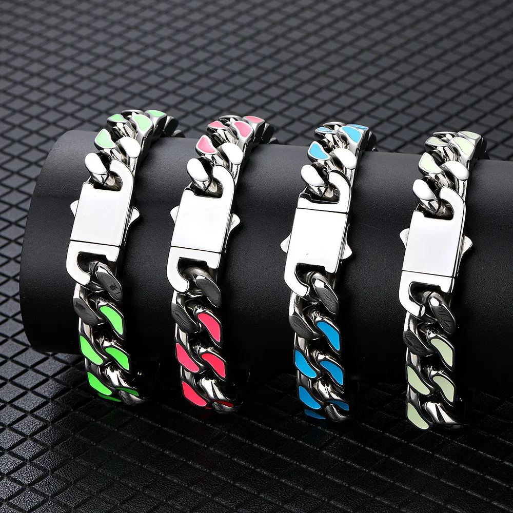 

Fashion Titanium Steel Luminous Men's and Women's Cuban Bracelets Niche Stainless Steel Color Does Not Fade Hip-hop Bracelets