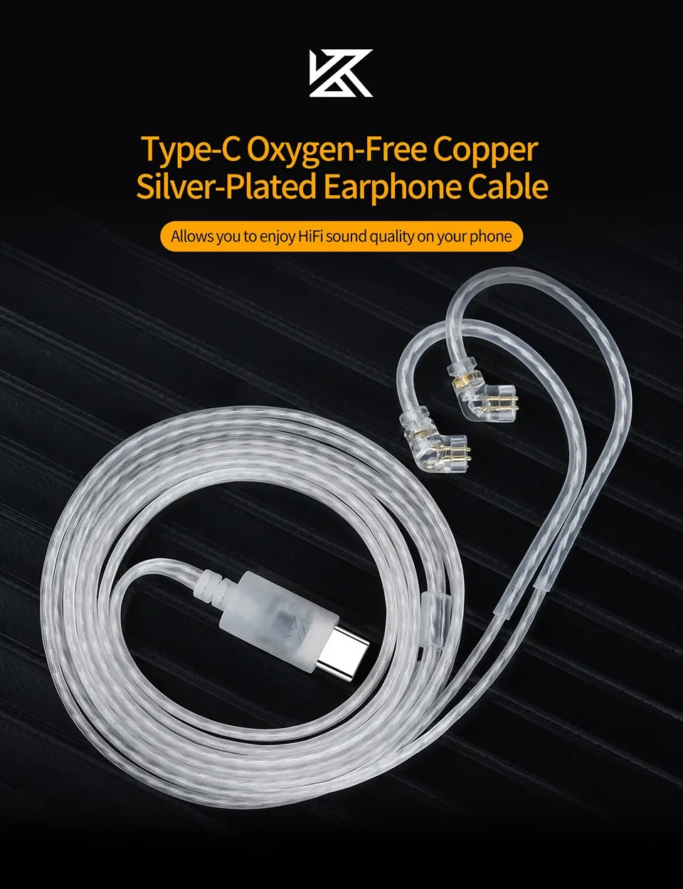 KZ Earphones Cables Silver Plated Upgrade Cable Headphones Type-c