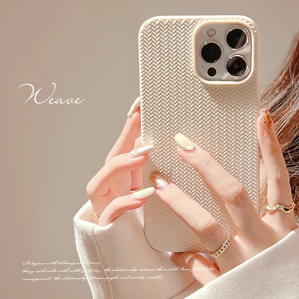 Ottwn Woven Pattern Phone Case For iPhone 15 14 13 12 11 Pro Max XR XS Max 7 8 14 Plus Shockproof Bumber Soft Silicon Back Cover