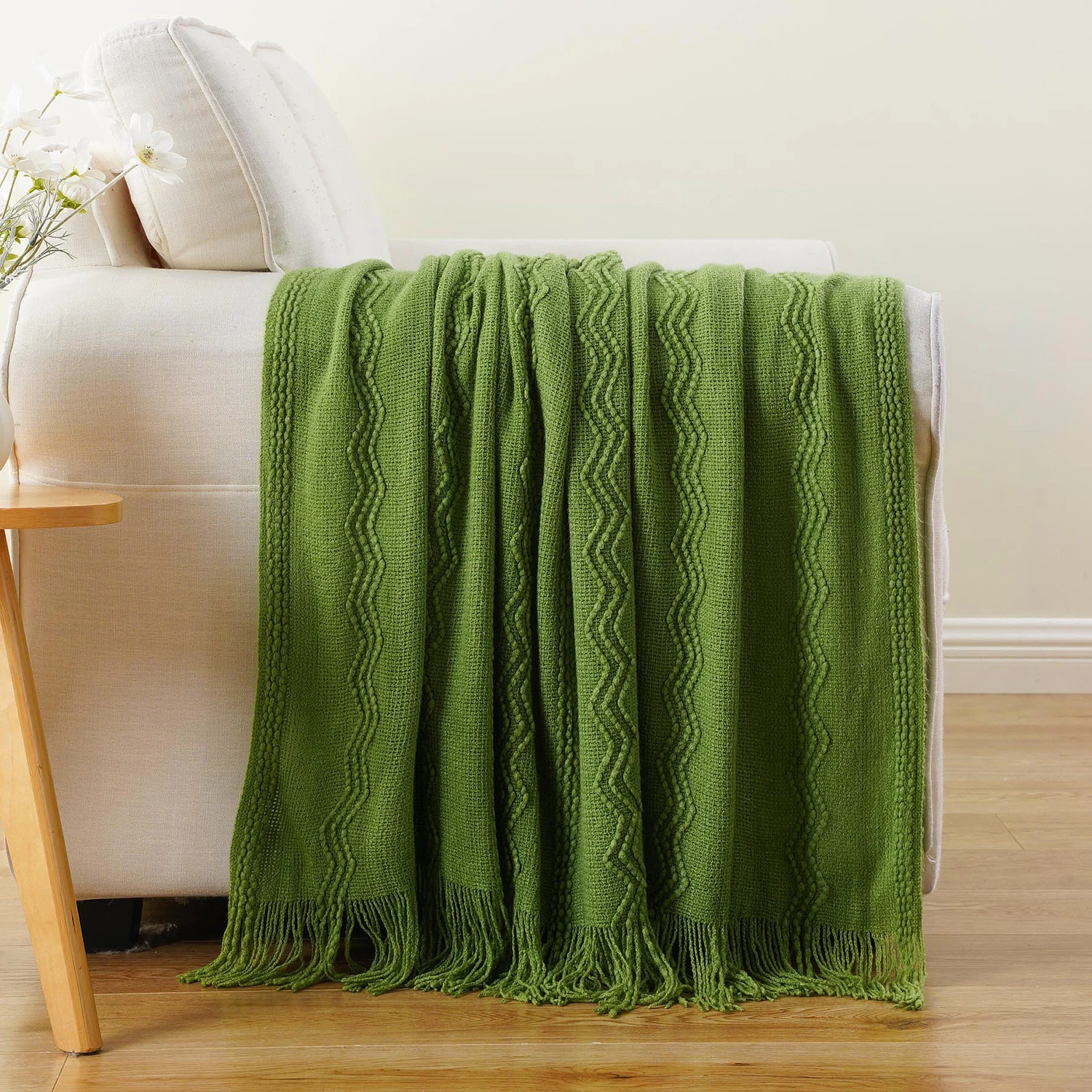 Caramel Knit Throw Blanket - Lightweight Plaid Blanket for Couch and Bed