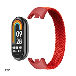 Braided Solo Loop Elastic Nylon Watchband - Premium Replacement Strap Bracelet - M (Red)