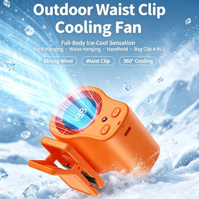 Portable USB Rechargeable Clip-On Fan with LED Display and 360° Rotation