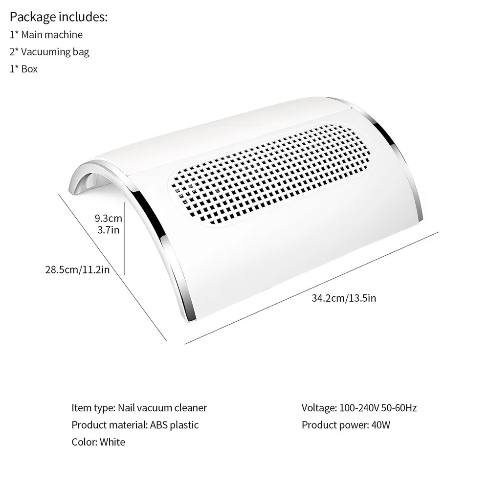 3 Fans Nail Dust Vacuum Cleaner 40W Nail Dust Collector Strong Suction Pedicure Manicure Machine with 2 Bags Nail Art Salon Tool