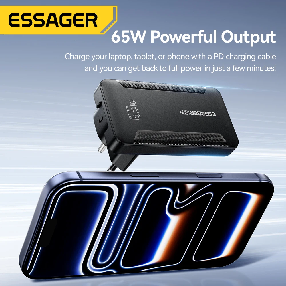 Essager Ultra Thin 65W GaN Pro Travel Charger Quick Charge 4.0 PD3.0 Portable Type C Charger For iPhone Samsung Macbook Laptop