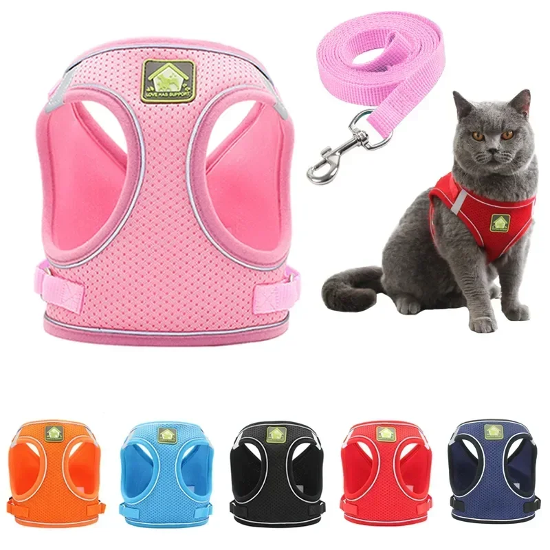 

Adjustable Polyester Leash For Dogs Small Mesh Medium With Puppy Cat Kitten Harness Reflective Walking Vest Collar Lead