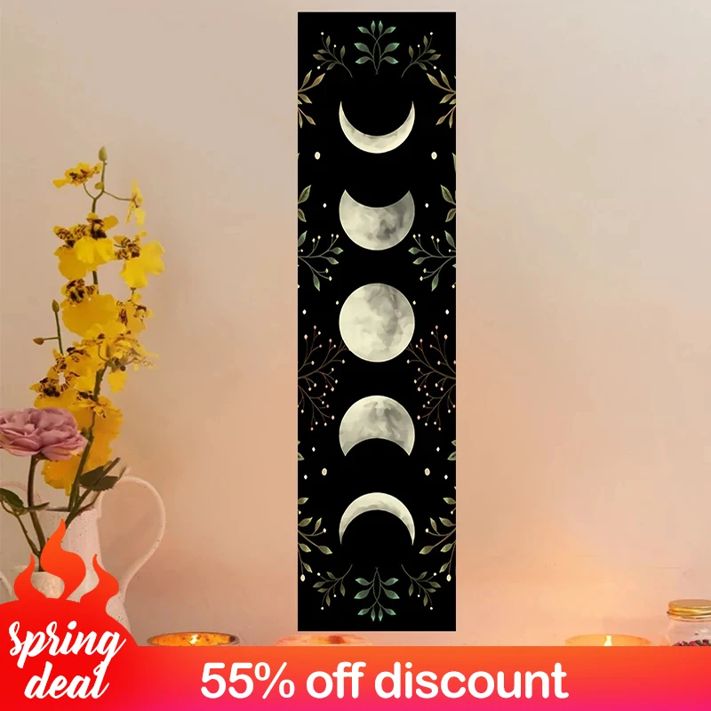 Tapestry Decorations Vintage Moon Phase Wall Hanging Tapestry Mooonlight Green Olive Leaf Black Tapestries Boho Room Wall Decor Home Decoration