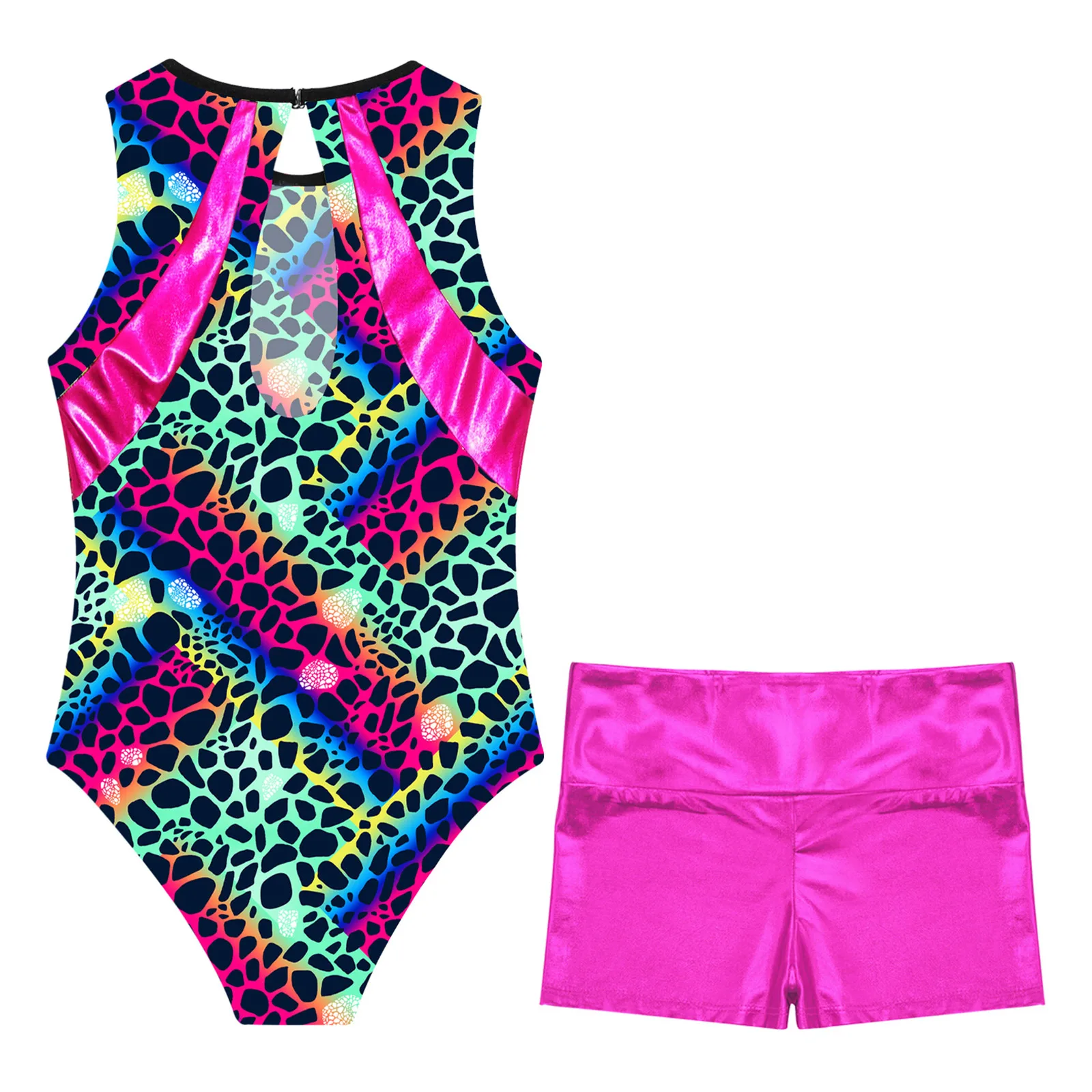 Children Dancing Skating Jumpsuit Kids Girls Sleeveless Print Rhythmic Gymnastics Bodysuit with Shorts Yoga Ballet Dance Leotard