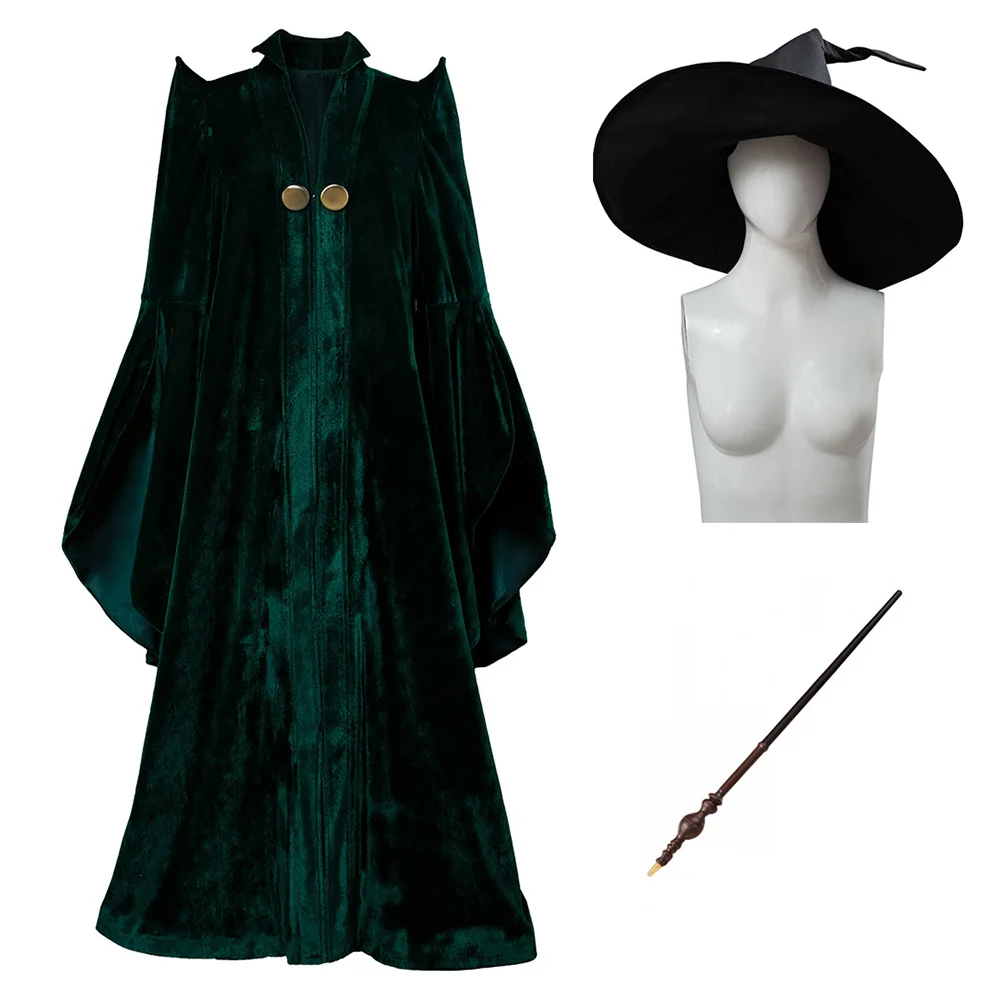 Professor Minerva McGonagall Cosplay Fantasia Costume Disguise Adult Women  Dress Magic Cape Cloak Hat Halloween Carnival Suit - AliExpress, image size:1000x1000
