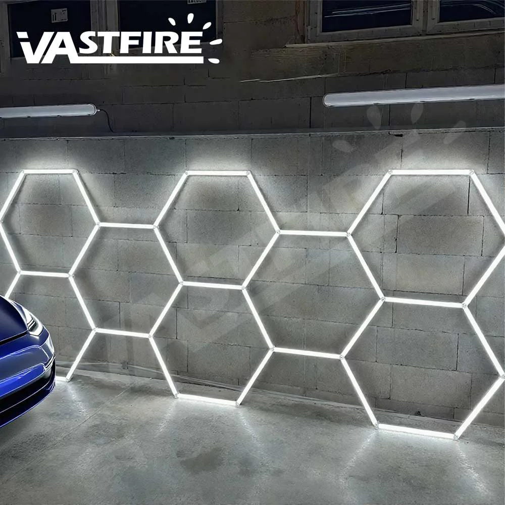 VASTFIRE Honeycomb Hexagonal LED Ceiling Light, 6500K Super Bright Garage Workshop Gym Lighting