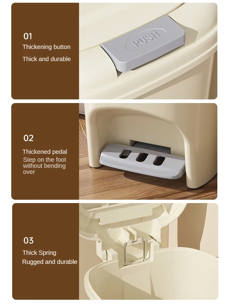 Double Pedal Trash Can 10L20L - Large Capacity Foot-Push Bin for Kitchen Bathroom Living Room