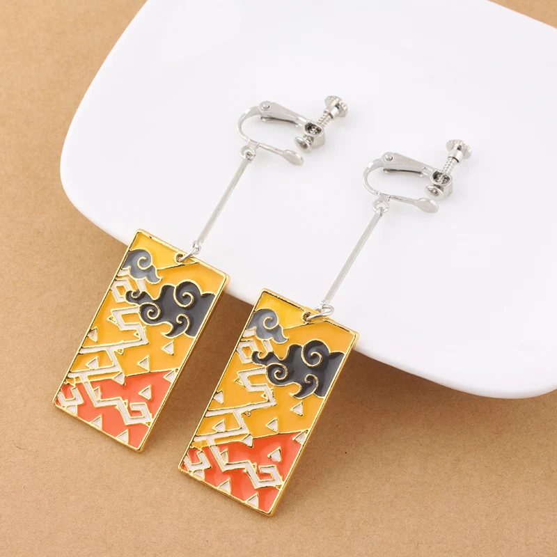 Anime Earrings Ghost Killing Team Kamado Nezuko Rengoku Kyoujurou Ear Clip For Men Stainless Jewelry Fans Cosplay Gifts