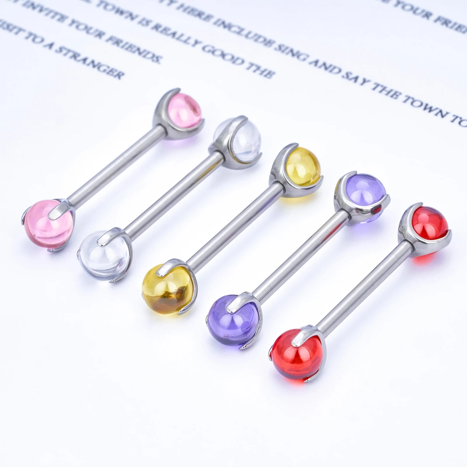 G23 F136 Titanium Piercing Colored Crystal Gem Stone Nipple Ring Barbell 14G Internal Thread Women Breast PIERC Body Jewelry
