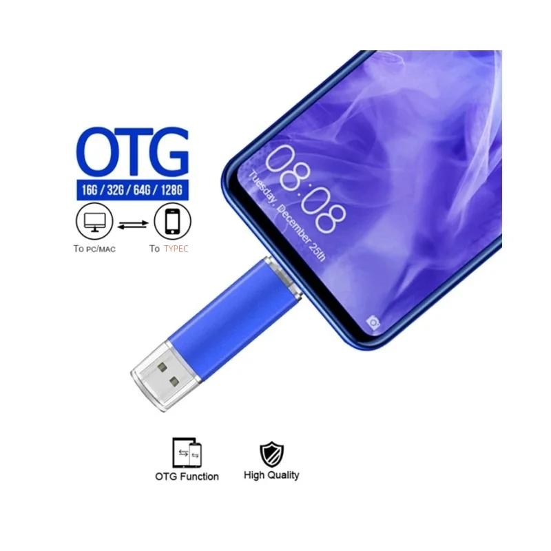 OTG USB 펜드라이브 2 in 1 타입C OTG 2.0 맞춤형 로고 플래시 드라이브 128GB 64GB 클레 USB 메모리아 메탈 스틱 32GB 8GB 펜 드라이브 PC용