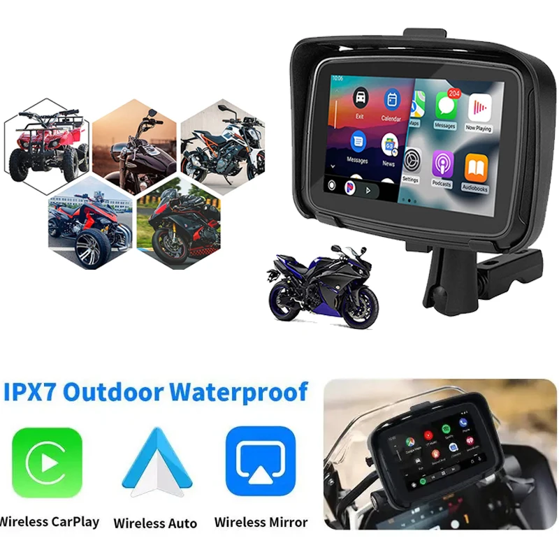 Portable 5 Inch GPS Motorcycle Navigation Screen IPX7 Waterproof Monitor for Wireless Apple Carplay Android GPS Para Moto