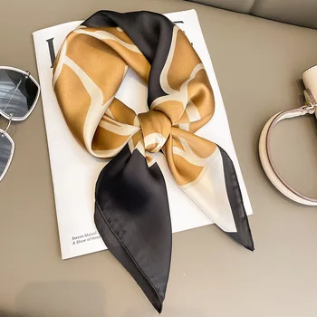 1pcs 70cm Pink Floral Silk Scarf for Women Simulated Silk Fresh and Elegant Versatile Headwear Clothing Bags and Square Scarf