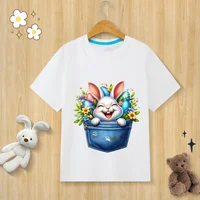 Children’s Pure Cotton T-shirt Happy Easter Bunny Egg Print T-shirt  O-neck Short Sleeve Kids Clothes Boys Clothes Girls Clothes 1
