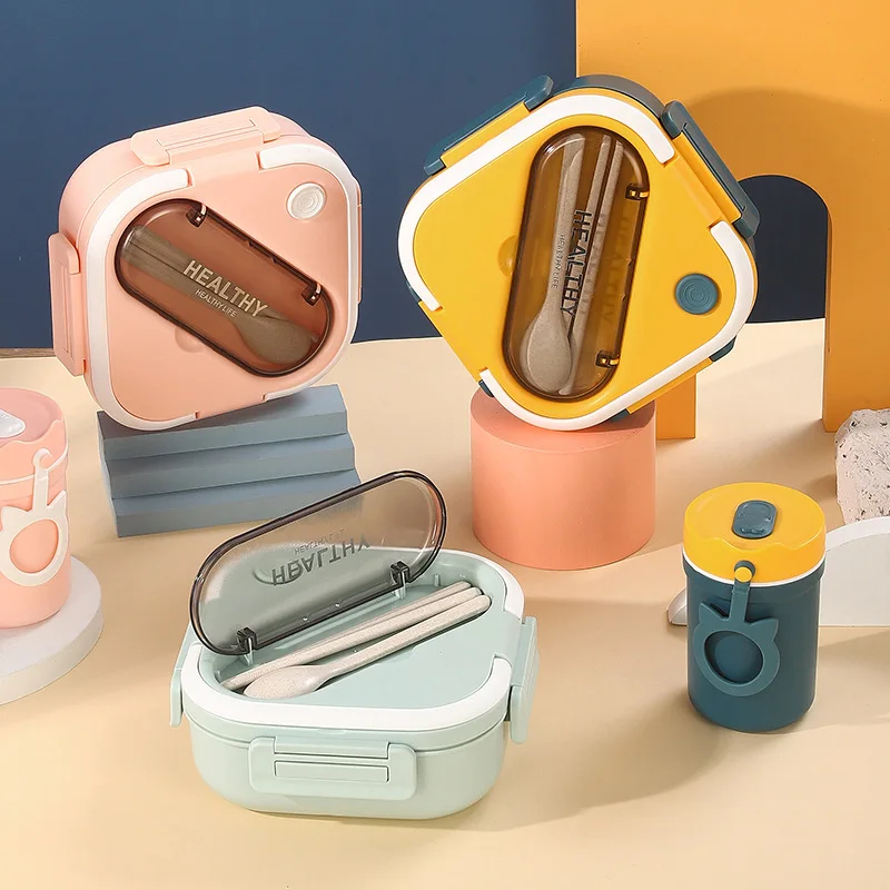 Baby Bento Box Portable Compartment Fruit Food Box Children Microwave Lunch with Fork and Spoon Picnic Fresh Snack