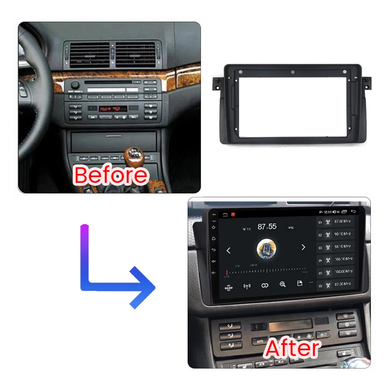 ڵ Ƽ̵  г , ߾     귡Ŷ, ĵ ̺ , BMW E46 1998-2005 2din, 9 ġ