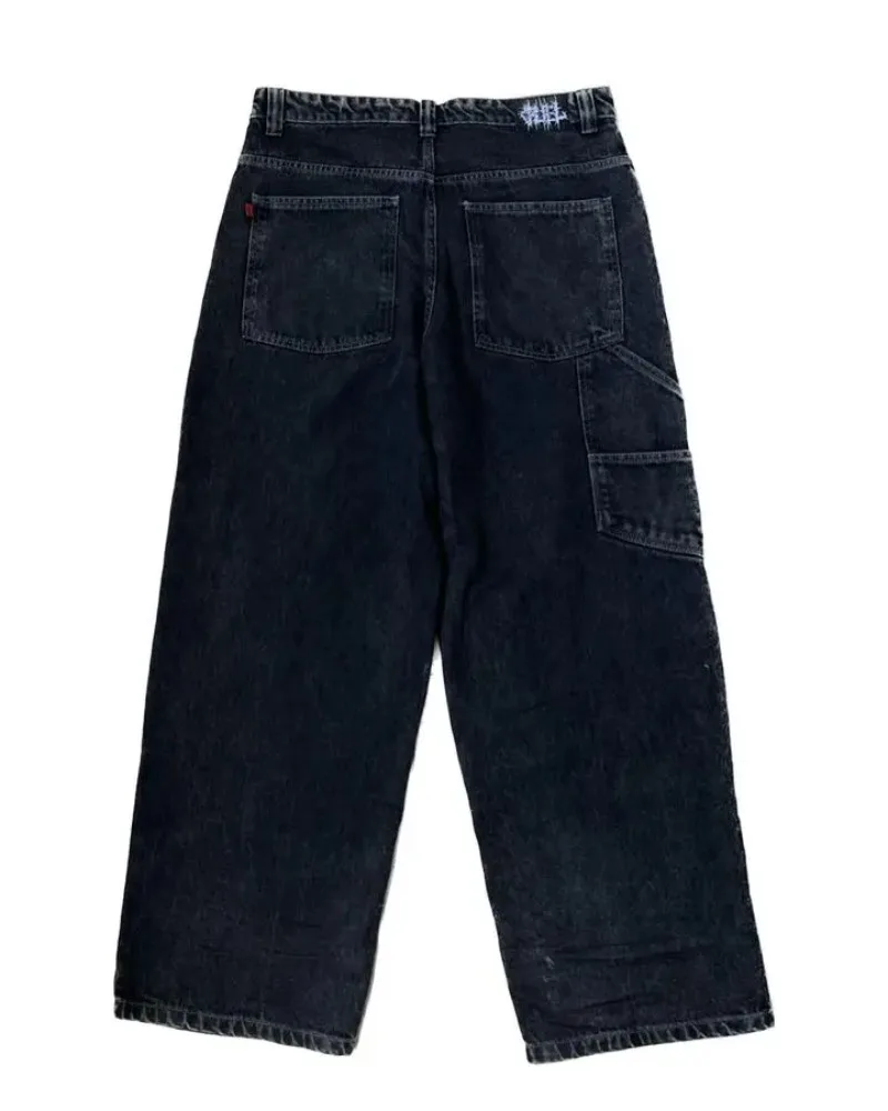 American Gothic Skeleton Pattern Jeans Men's Y2K Street Explosion Hip Hop Harajuku Loose and Versatile High Waist Wide Leg Pants 5