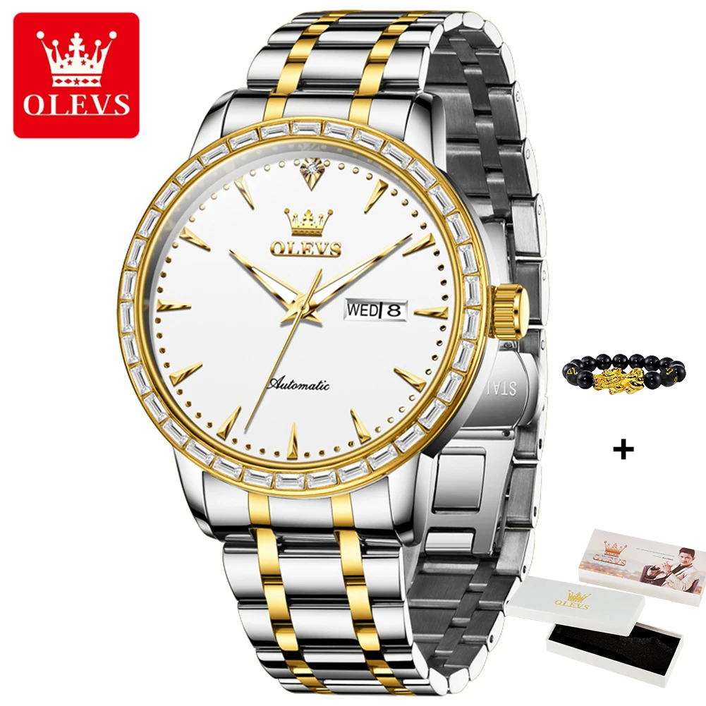 OLEVS 7019 New Dual Calendar Automatic Watch For Men Top Brand Waterproof Mechanical Wrist Watches Auto Date Business Hand Clock