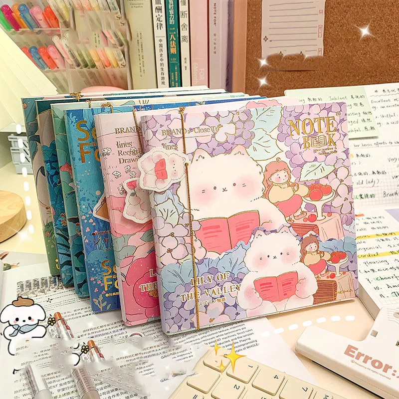 

Cute Square Notebook Checkered inner Pages Secret Forest Series Beautiful Soft Leather Diary Student Notepad Book