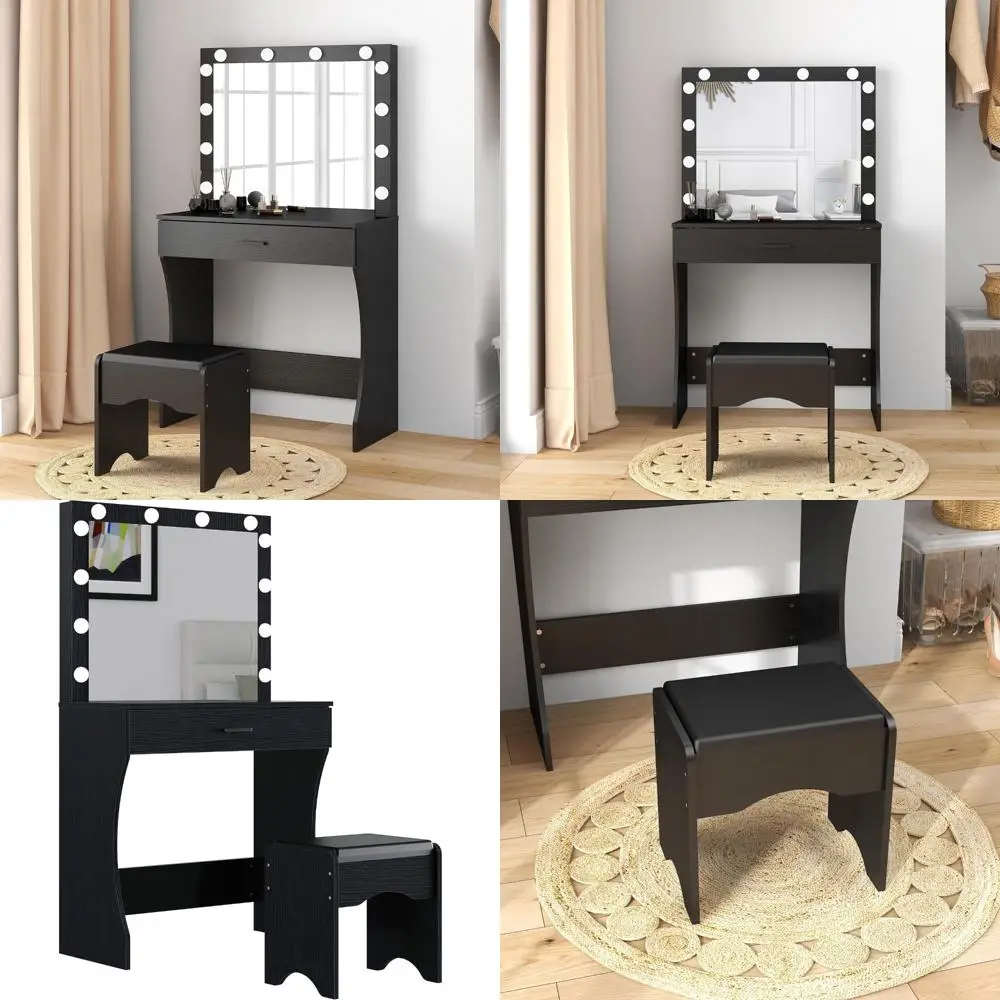 illuminated makeup vanity desk with mirror and storage drawer