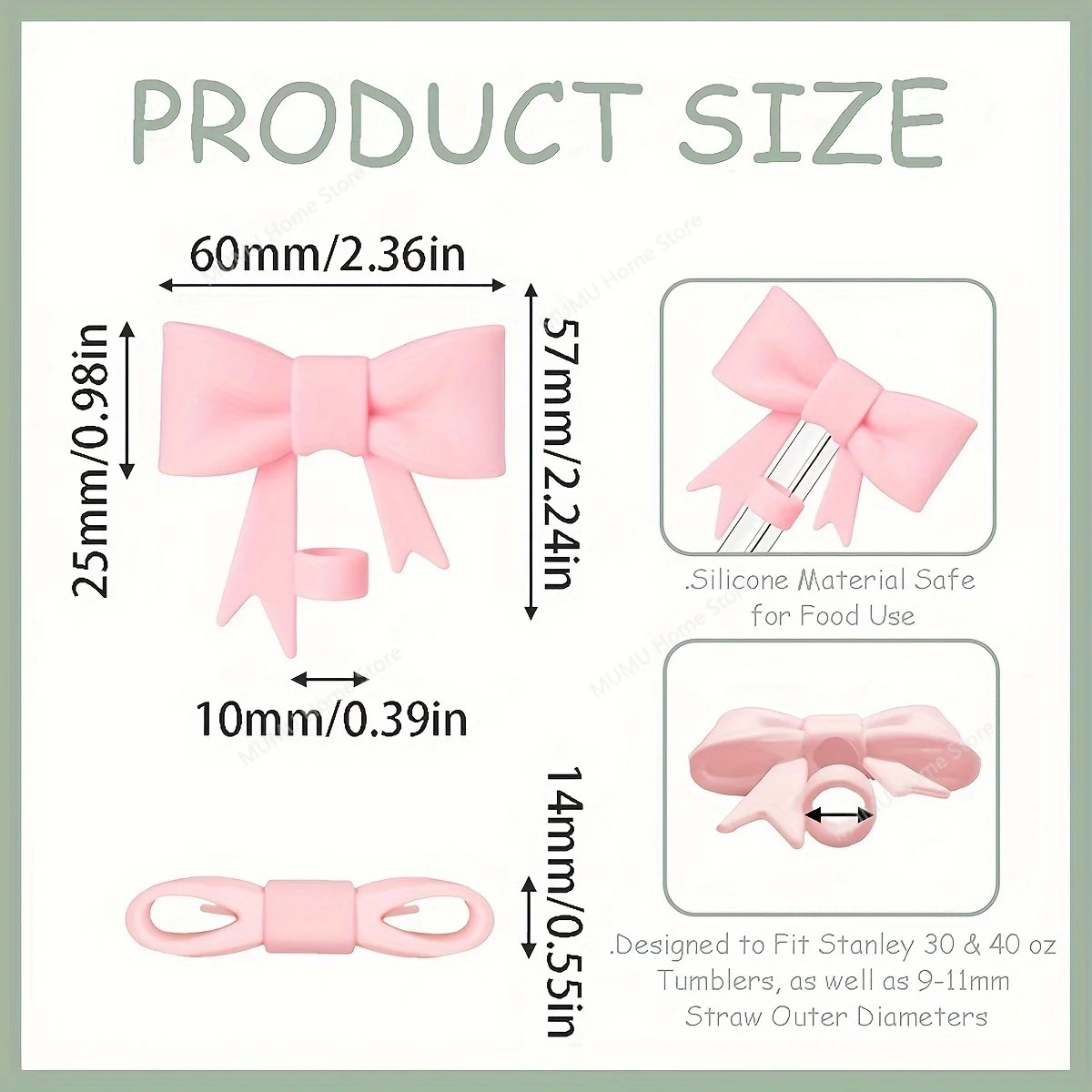 Set of 3 Cute Reusable Silicone Bow Straw Cap Covers and Water Bottle Protective Boots