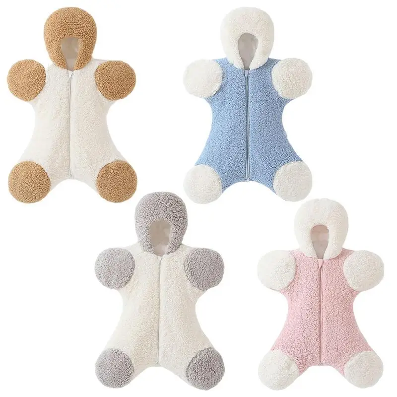

Infants Hooded Swaddle Blanket Newborns Fleece Zipper Sleepsack Toddlers Hug Quilt Wrap Sleep Sack Bedding For 0-6 Months Baby