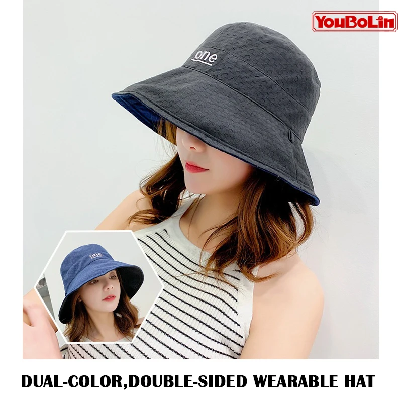 Womens ‘ONE‘ Letter Embroidery Double-Sided Cotton Bucket Hat S133e8f731fbf40c4bb26f152a4bac9a8W