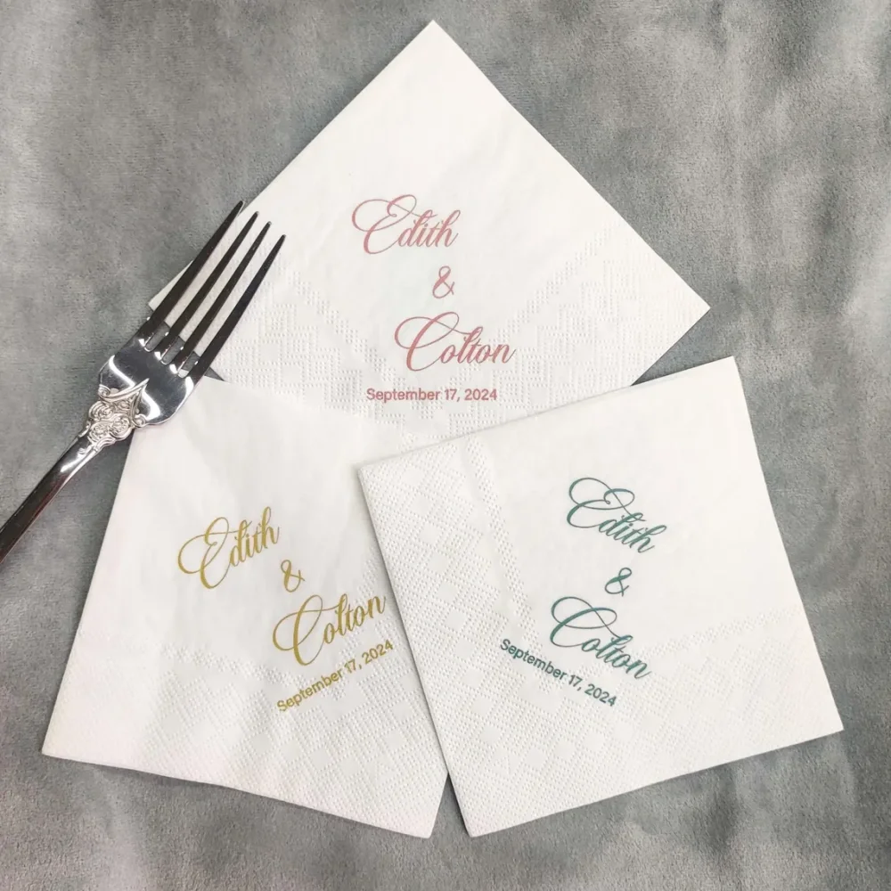 50 pcs Wedding Cocktail Napkins,Engagement Cocktail Napkins,Wedding Reception Napkins,Rehearsal Dinner,Engagement Party