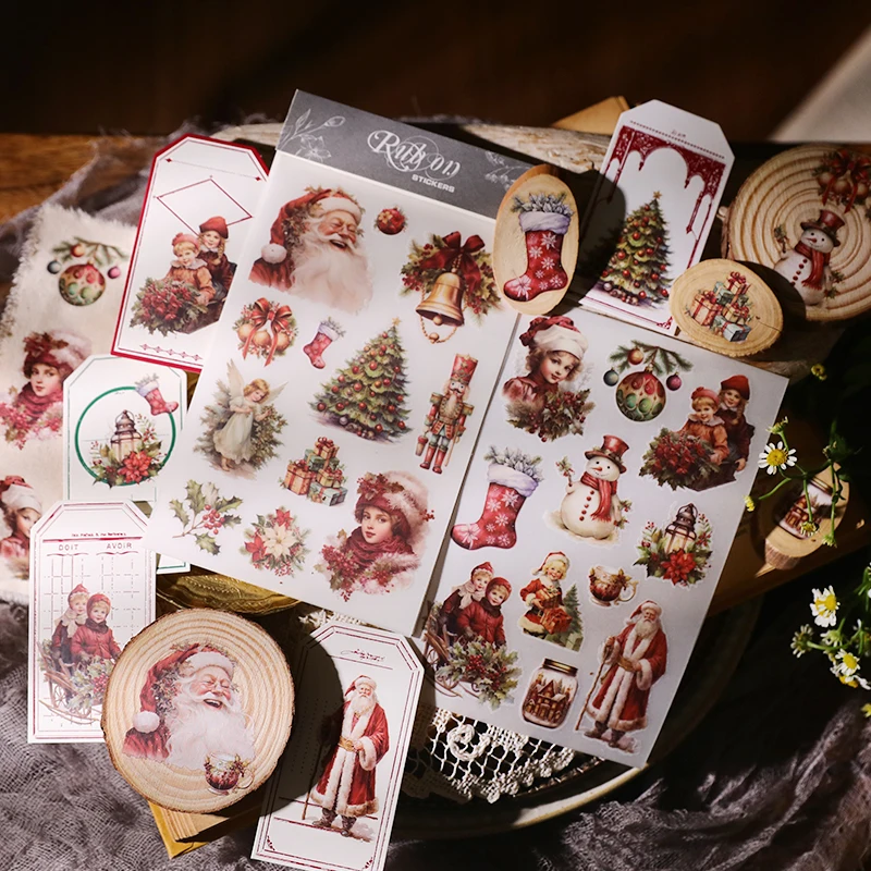 Decorative Stickers Vintage Christmas Snowman RUB ON Stickers Junk Journal Collage Mushroom Transfer DIY Album Scrapbooking