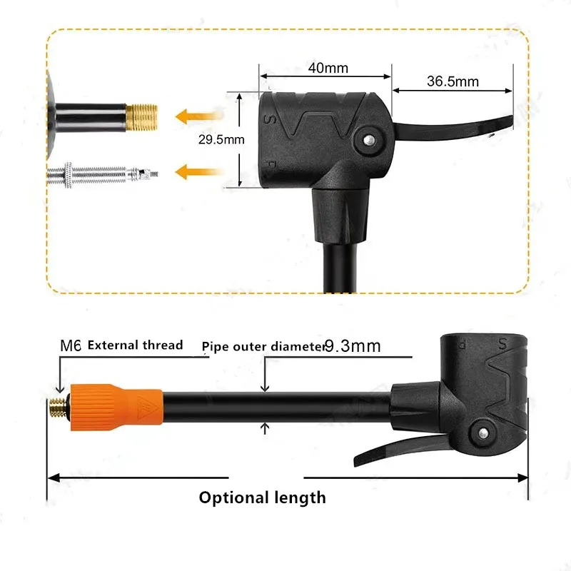 M6 thread locking air chuck with air tube standard tire valve fine thread suitable for M6 thread integrated pump air chuck