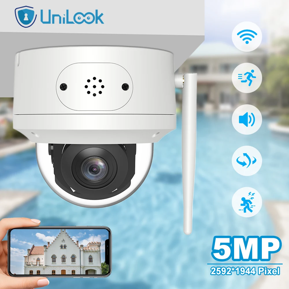 UniLook 5MP Dome PTZ Wifi IP Camera Outdoor 5X Zoom Wireless Humanoid Detection and Tracking Two-way AudioCCTV Security Camera