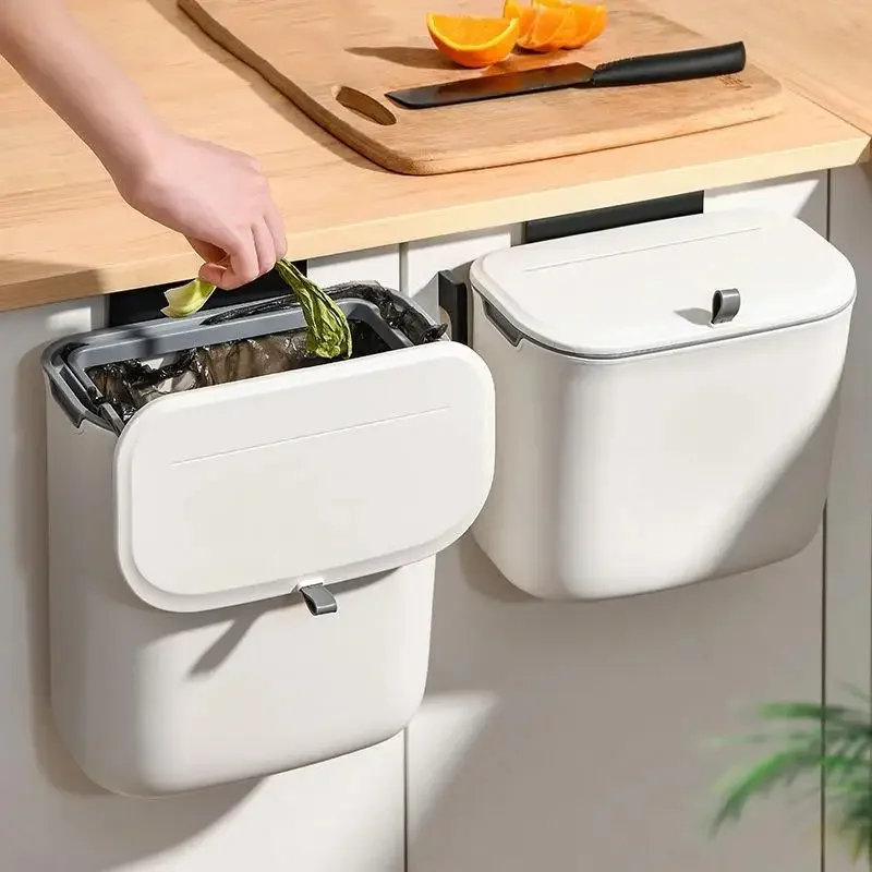 Wall Mounted Trash Can 7L/9L Lid Waste Bin Kitchen Cabinet Door Hanging Dustbin Garbage Trashcan Tools