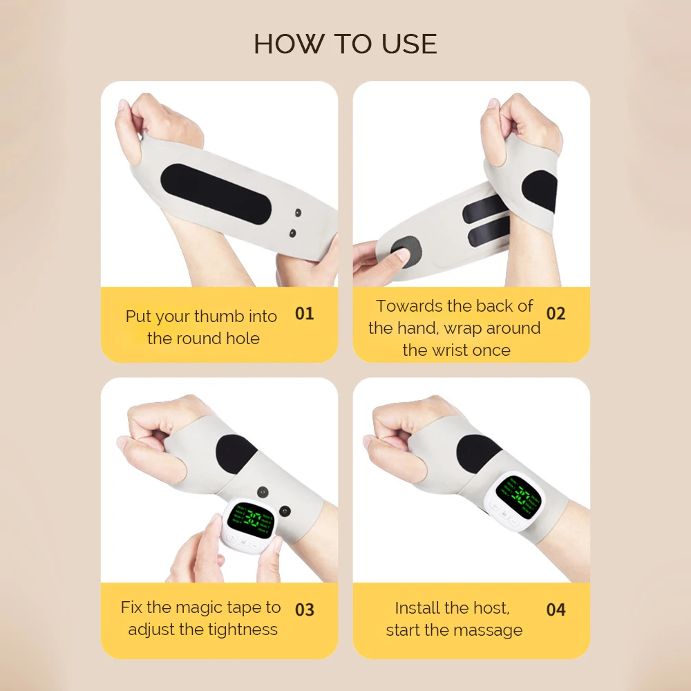 8 Mode Cordless Wrist Massager EMS Vibration Relieves Tenosynovitis Massager for Carpal Tunnel Fatigue Relief Wrist Brace Wrap