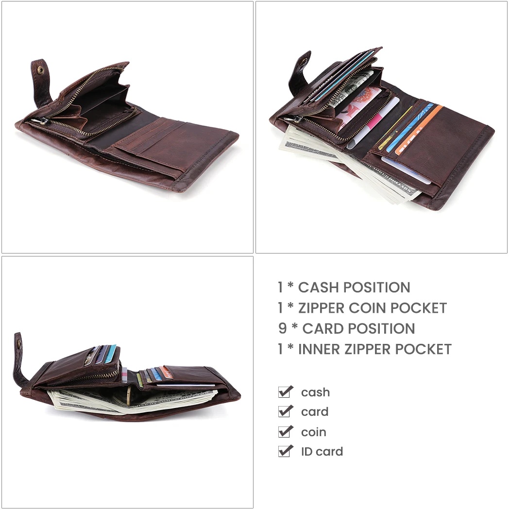 Men's casual leather wallet rfid multi-card Money clip retro cowhide short Card holder gentleman Coin Small purses