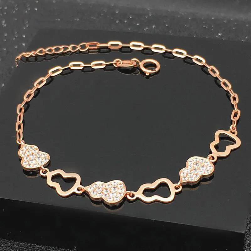 

585 Purple Gold Plated 14K Rose Gold Inlaid Crystals Gourd Bracelets for Women New Hollow Out Design Classic Wedding Jewelry