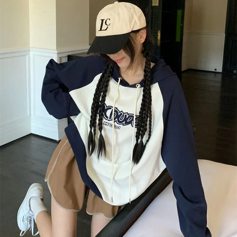 

QWEEK Korean Fashion Hoodies Women New In Sweatshirts Oversize Harajuku Patchwork Green Hoodie Streetwear Vintage Clothes Hippie