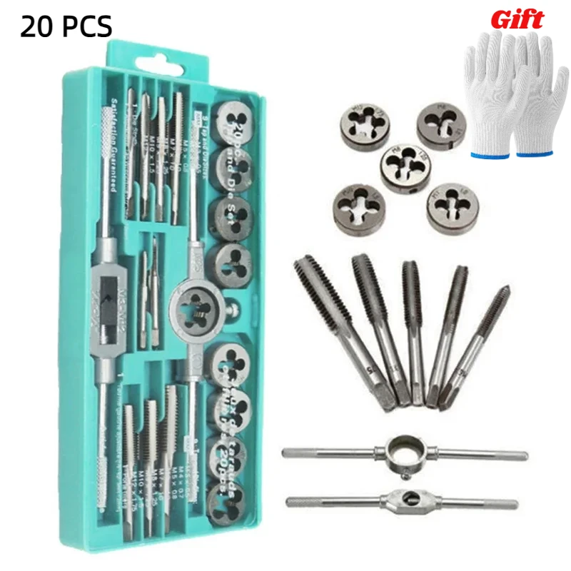 Tap And Die Set 8/12/20 pcs M3-M12 Male Thread Tool Kit Alloy Steel Internal thread Tap die hardware