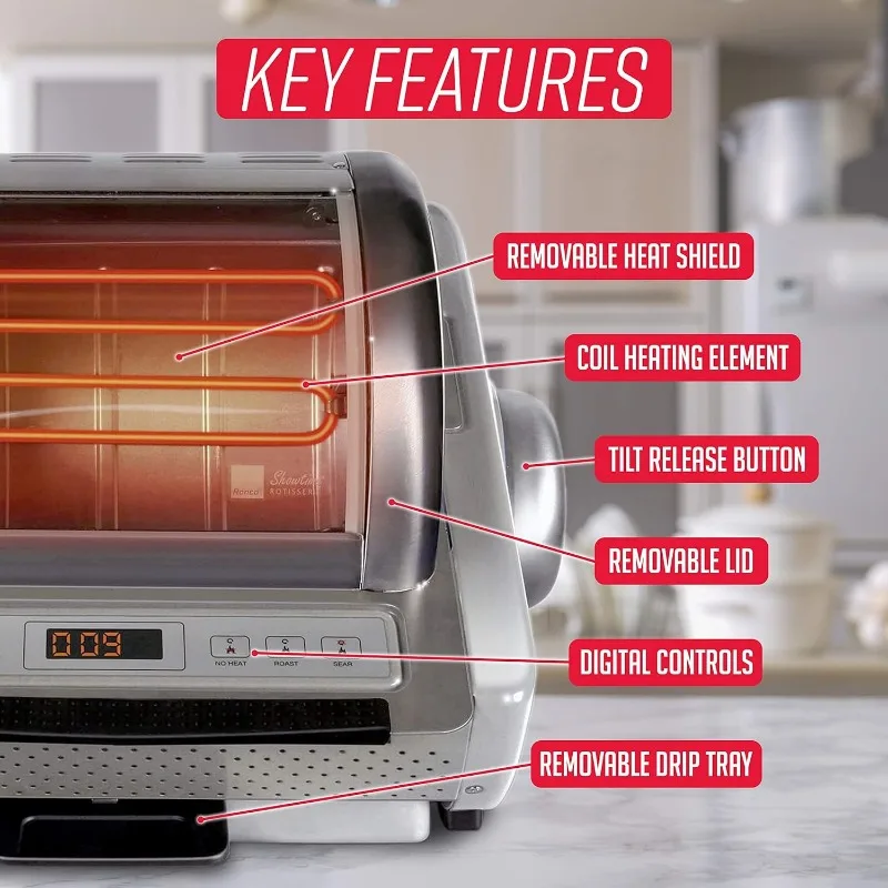 Ronco EZ-Store Rotisserie Oven,Gourmet Cooking at Home,Cooks Perfectly Roasted Chicken,Turkey,Pork,Roasts&Burgers,Large Capacity 4